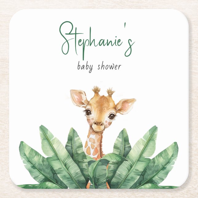  Wild One Safari Giraffe Baby Shower  Square Paper Coaster (Front)
