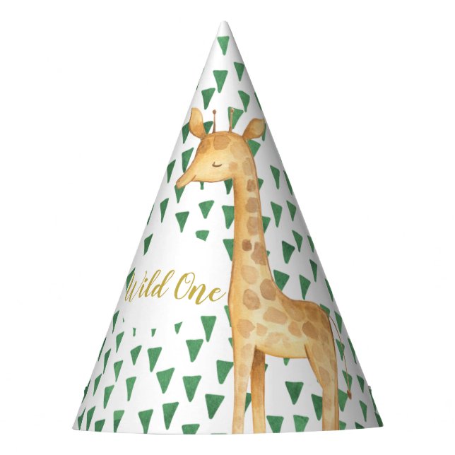 Wild One Safari Giraffe Birthday Party Hat (Front)