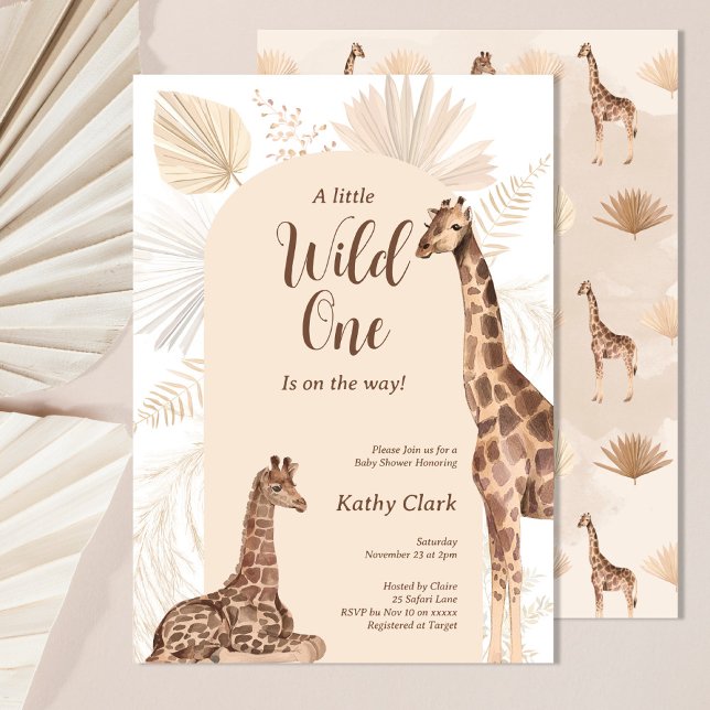 Wild one Safari Giraffe Gender Neutral Baby Shower Invitation (Creator Uploaded)