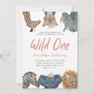 Wild One Safari Girl 1st Birthday Invitation