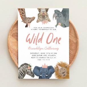 Wild One Safari Girl 1st Birthday Invitation