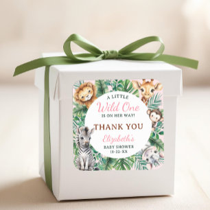 Wild One Safari Girl Baby Shower Thank You Square Sticker