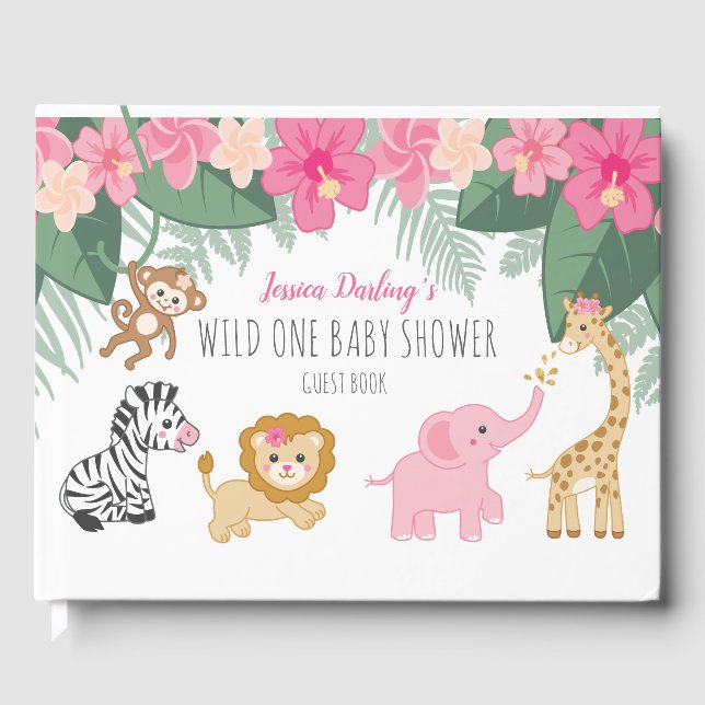 Wild one Safari / Girl Jungle BABY shower welcome  Guest Book (Front)