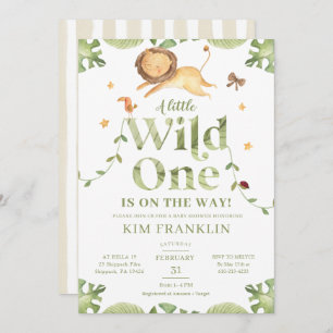Wild One Safari Green Gender Neutral Baby Shower Invitation
