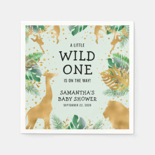 Wild One Safari Green Gold Neutral Baby Shower Napkin