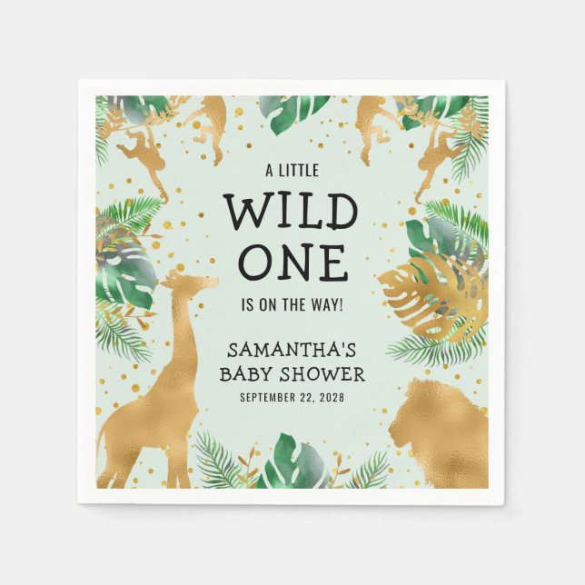 Wild One Safari Green Gold Neutral Baby Shower Napkin (Front)