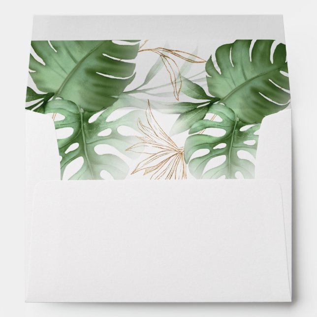 Wild One Safari Green & Gold Tropical Foliage Envelope (Back (Bottom))