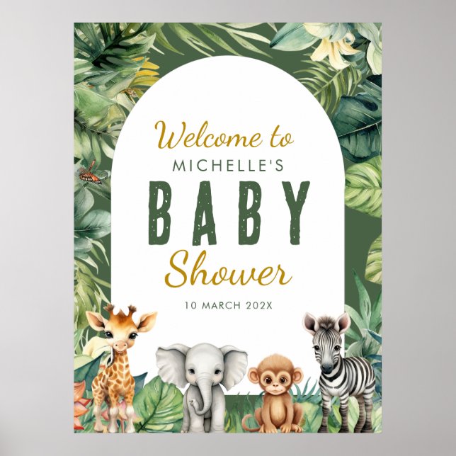 Wild One Safari Greenery Baby Shower Welcome Sign (Front)