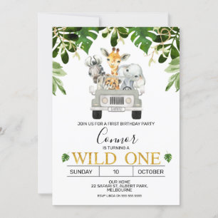 Wild One Safari Jeep First Birthday Invitation