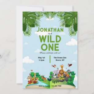 Wild One Safari Jungle 1st Birthday Invitation