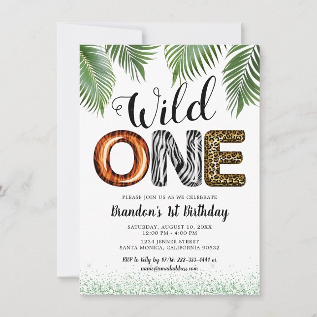 Wild One Safari Jungle 1st Birthday Invitation (Front)