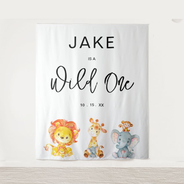 Wild One Safari Jungle 1st Birthday Party Backdrop Tapestry (Front)