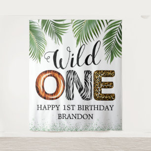 Wild One Safari Jungle 1st Birthday Photo Backdrop Tapestry