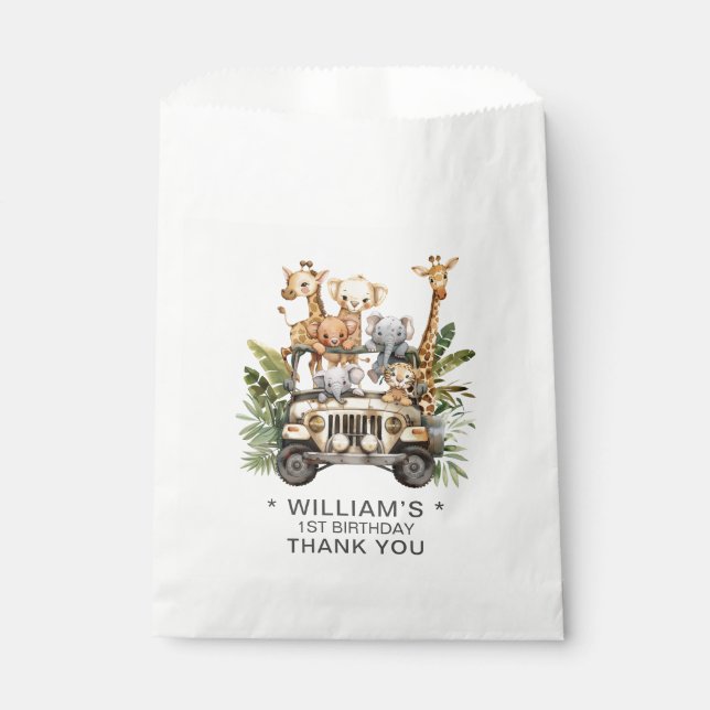 Wild One Safari Jungle 1st Birthday Thank You Favour Bags (Front)