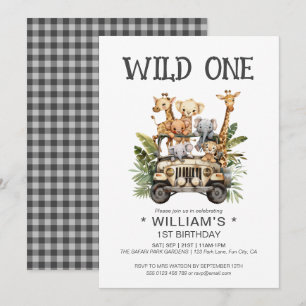 Wild One Safari Jungle 1st First Birthday Invitation
