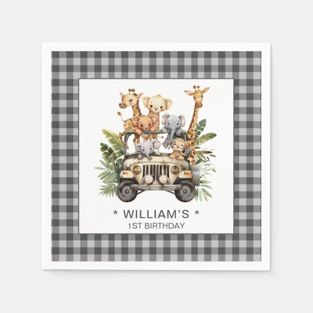 Wild One Safari Jungle 1st First Birthday  Napkin (Front)