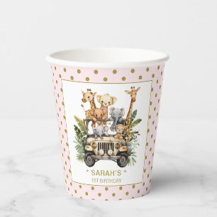 Wild One Safari Jungle 1st First Birthday Pink Paper Cups