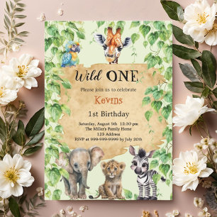 Wild one safari jungle animals 1st Birthday Invitation