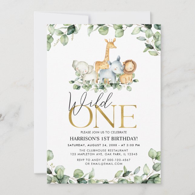 Wild One Safari Jungle Animals 1st Birthday Invitation (Front)