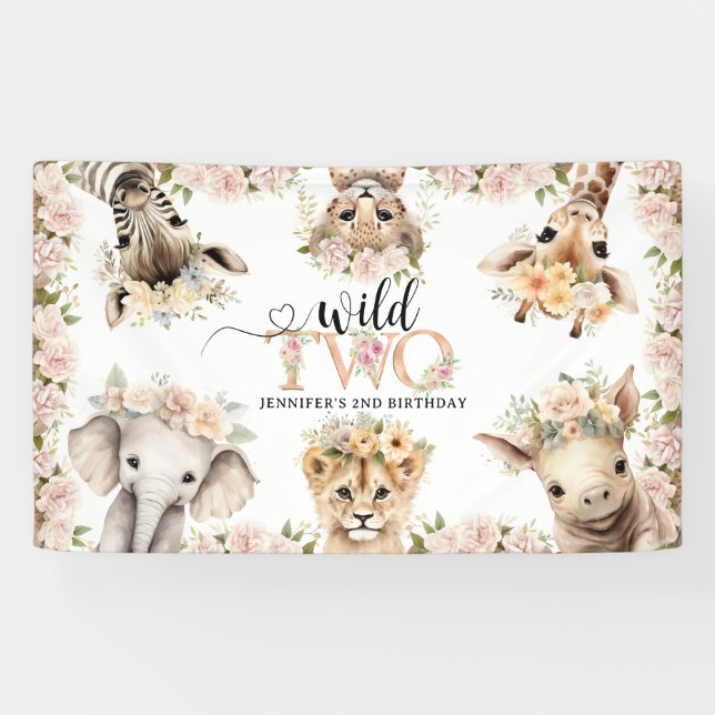 Wild ONE Safari Jungle Animals 2nd Birthday Party Banner (Horizontal)