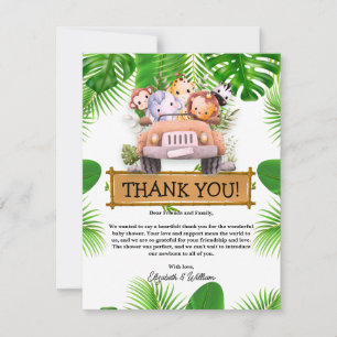 Wild One Safari JUNGLE Animals Birthday  Thank You Card