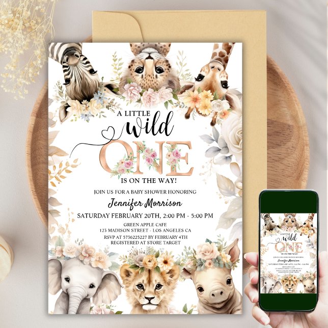 Wild One Safari Jungle Animals Girl Baby Shower  Invitation (Creator Uploaded)