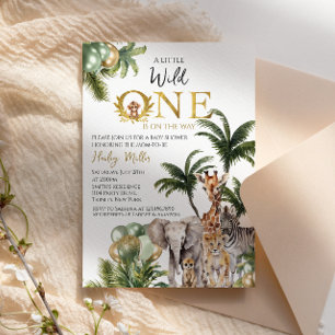 Wild One Safari Jungle Animals Green Gold Invitation