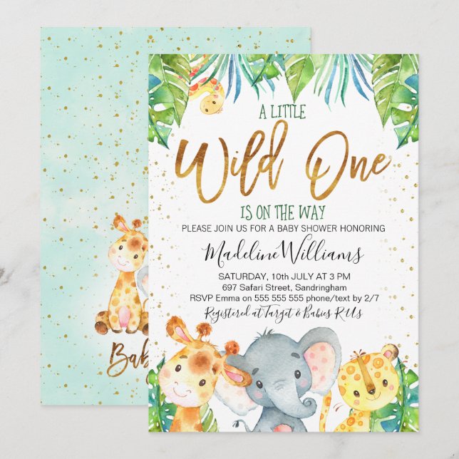 Wild One Safari Jungle Baby Shower invitation (Front/Back)