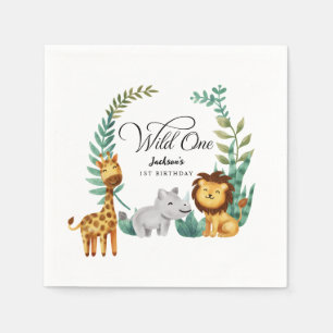 Wild One Safari Jungle Boys 1st Birthday Party Napkin