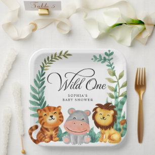 Wild One Safari Jungle Boys Baby Shower Paper Plate