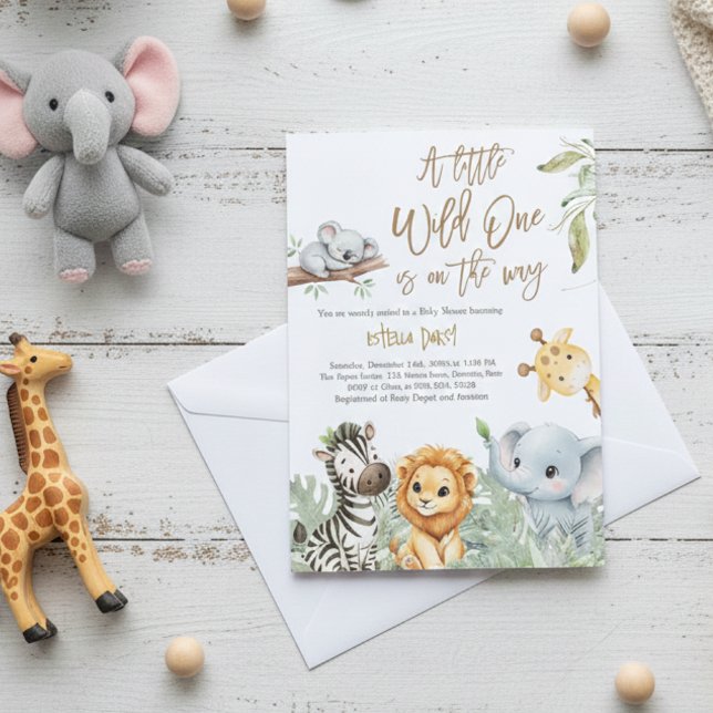 Wild One Safari Jungle cute Animals Baby Shower Invitation (Creator Uploaded)