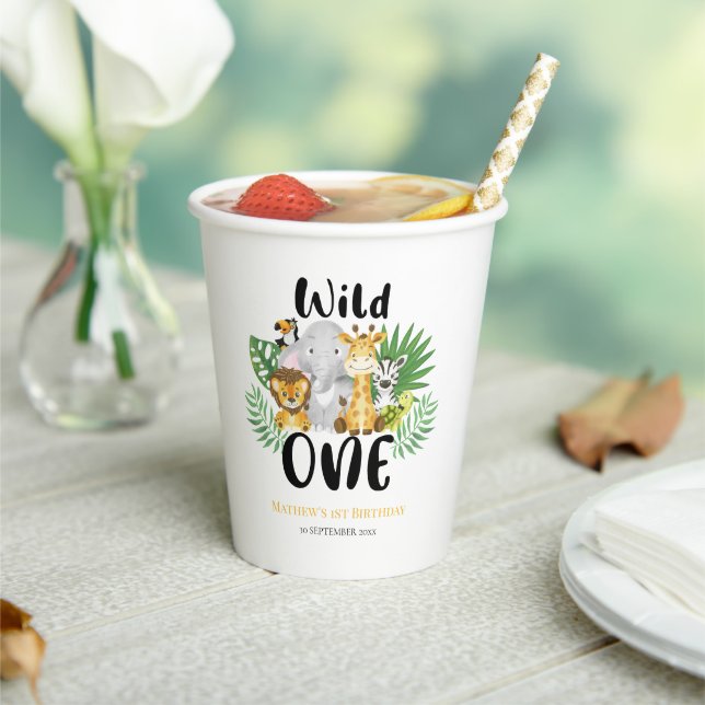 Wild One Safari Jungle First 1st Birthday Paper Cups (Insitu)