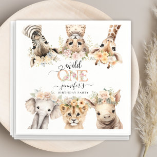 Wild One Safari Jungle Girl 1st Birthday Napkins