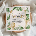 Wild One Safari Jungle Green & Gold 1st Birthday Napkin<br><div class="desc">When your party animals sit down to eat,  wow them with these gorgeous safari themed first birthday party napkins,  featuring the text 'Wild One',  tropical greenery,  faux gold jungle animals (lion,  giraffe and monkey),  gold confetti and a personalised napkin template that is easy to customise.</div>