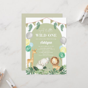 Wild One Safari Jungle Greenery Boy Baby Shower Invitation