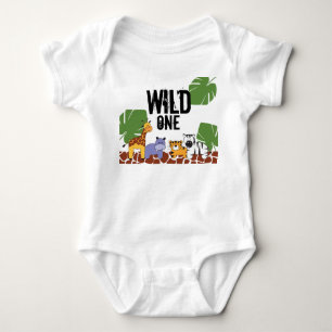 "WILD ONE" Safari, Jungle Theme First Birthday Baby Bodysuit