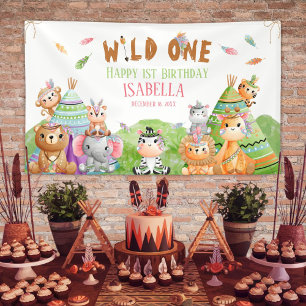 Wild One Safari Jungle Tribal Girl 1st Birthday Banner