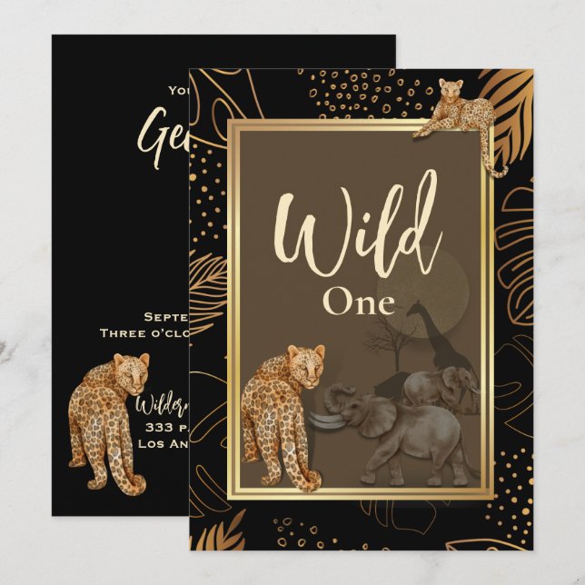 Wild one safari leopards, birthday Invitation (Front/Back)