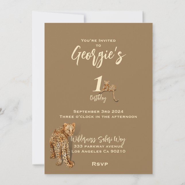 Wild one safari leopards birthday Invitation (Back)
