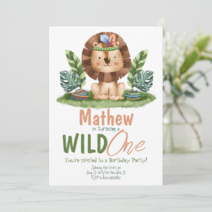 Wild One Safari Lion Birthday Invitation