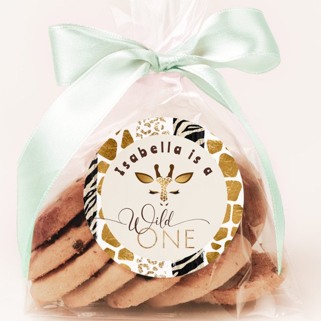 Wild one Safari modern birthday party Classic Round Sticker (Creator Uploaded)