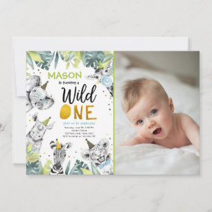 Wild One Safari Party Animals Boy First Birthday I Invitation