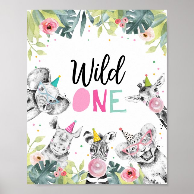 Wild One Safari Party Animals First Birthday Sign (Front)