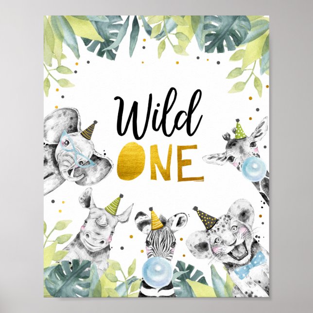 Wild One Safari Party Animals First Birthday Sign (Front)