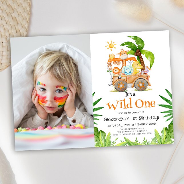 Wild One Safari Photo Birthday Invitation (Wild One Safari Photo Birthday Invitation)