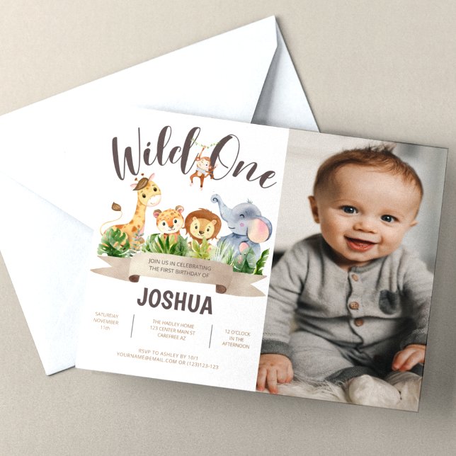 Wild One Safari Photo Birthday Invitation (Creator Uploaded)