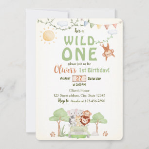 Wild One Safari Photo First Birthday Invitation