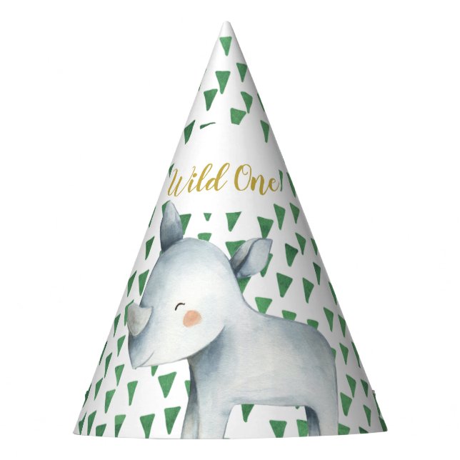 Wild One Safari Rhino Birthday Party Hat (Front)