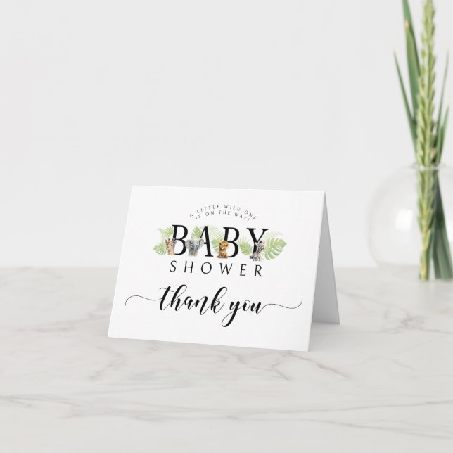 Wild one safari theme baby shower thank you cards (Front)