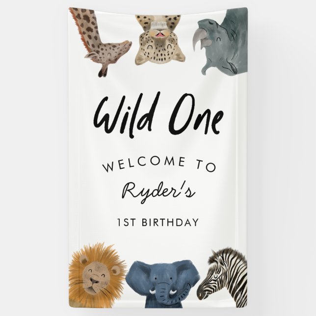 Wild One Safari Theme Boy's 1st Birthday Banner (Vertical)